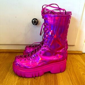Magenta Celestial Candy Holographic Corset Boots Club Exx from Dolls Kill Size 9
